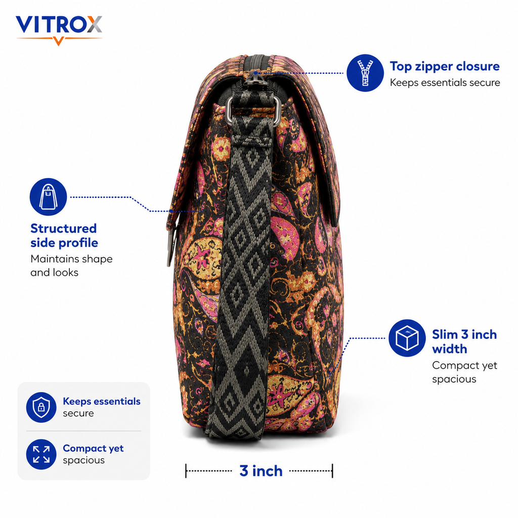 VITROX Imported Paisley Print Shoulder Bag with Adjustable Strap