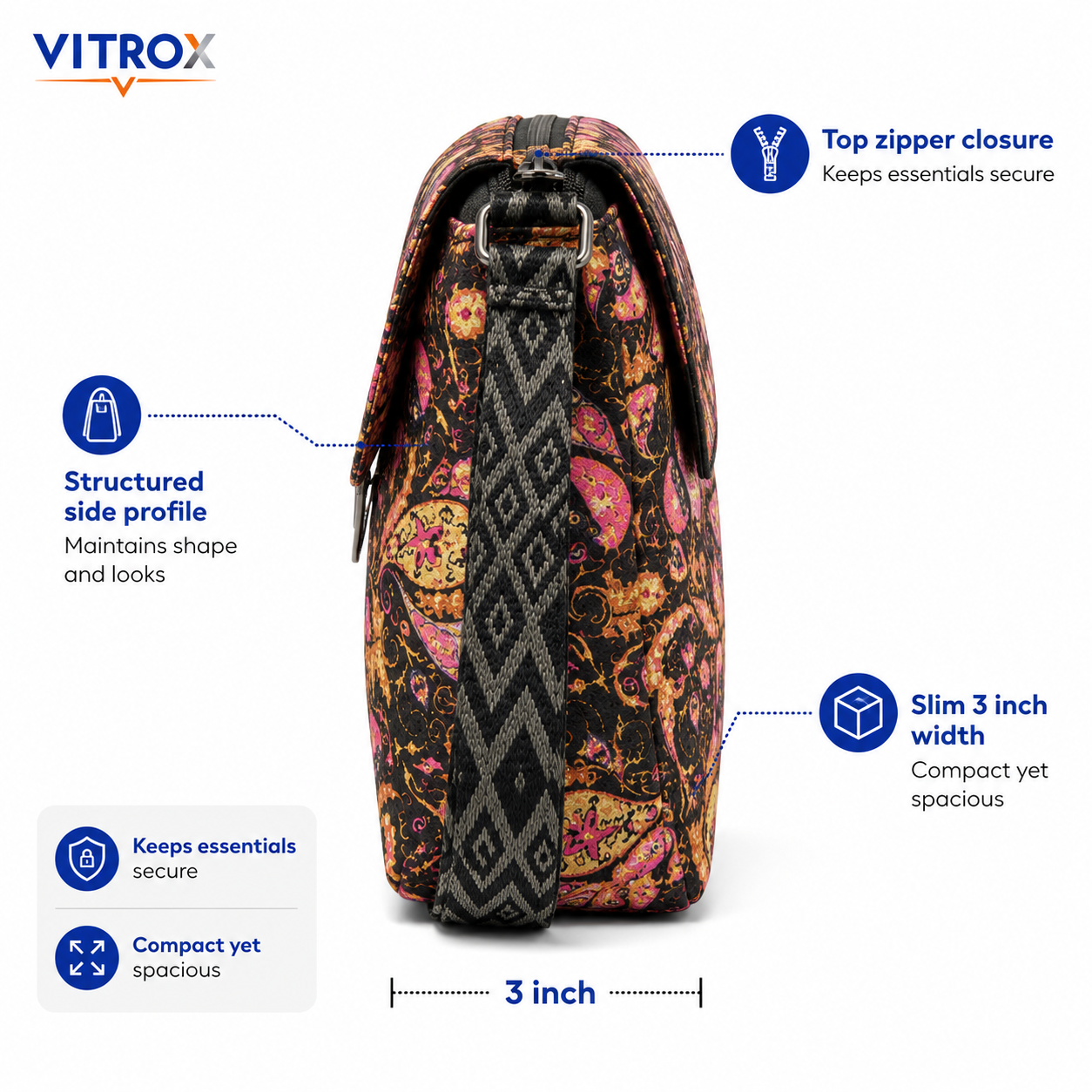 VITROX Imported Paisley Print Shoulder Bag with Adjustable Strap