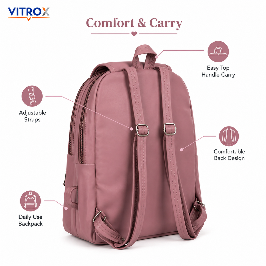 Vitrox Dusty Mauve Pink Printed Ladies Backpack