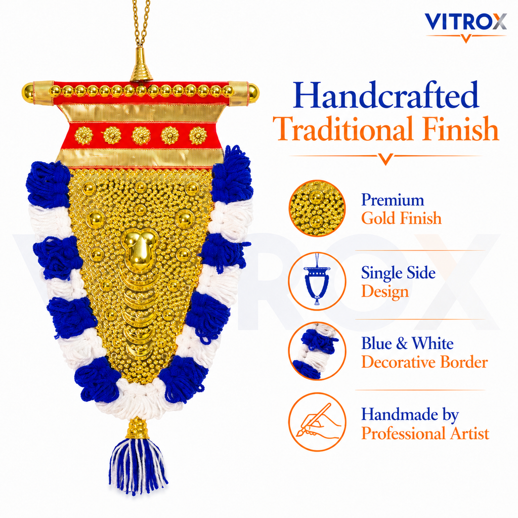 Vitrox Handmade Traditional Nettipattam Wall Hanging Décor – Single Side Blue & White Design for Home & Pooja Room