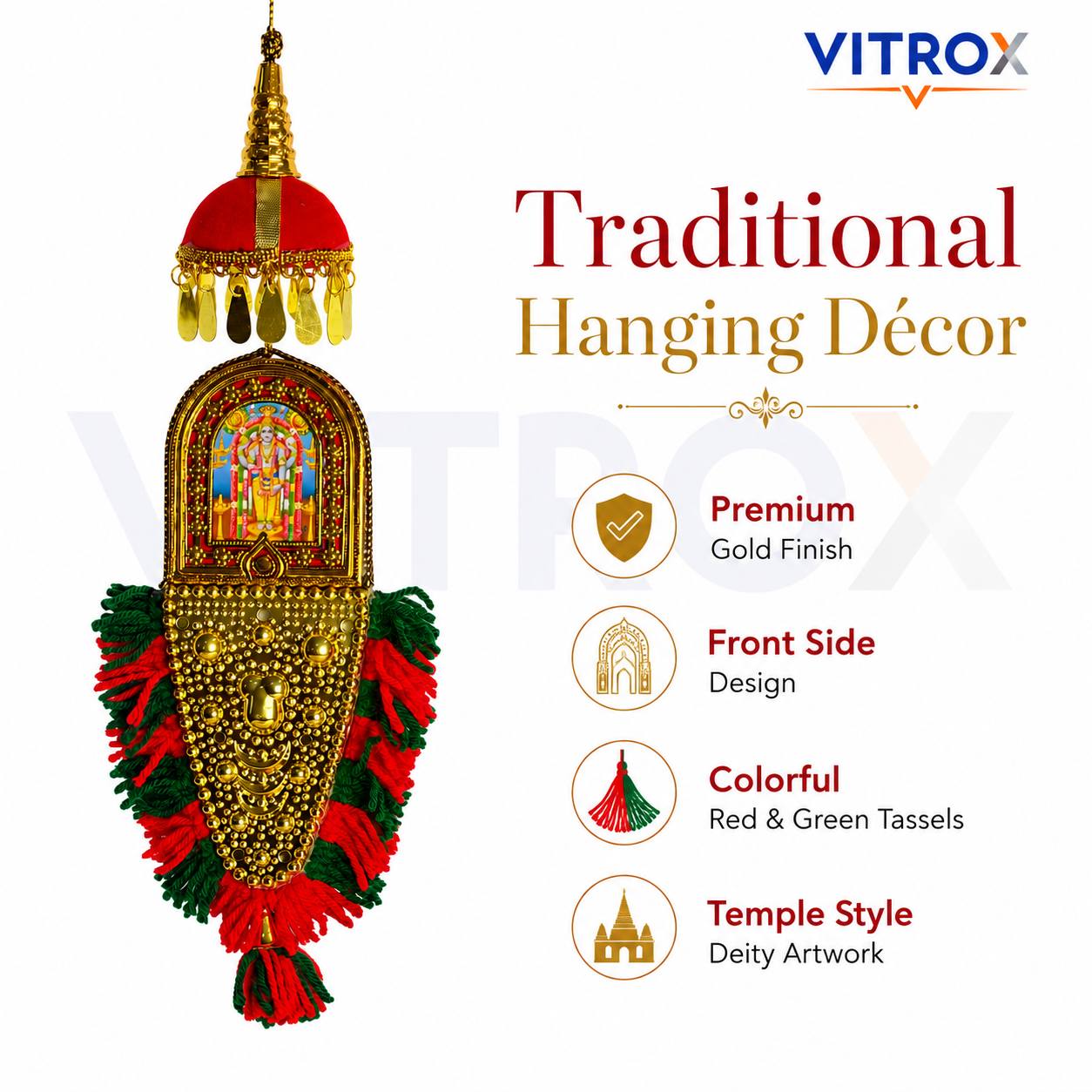 Vitrox Handmade Traditional Deity Nettipattam Hanging Décor – Double Side Design for Car, Home & Pooja Room | 30cm x 10cm