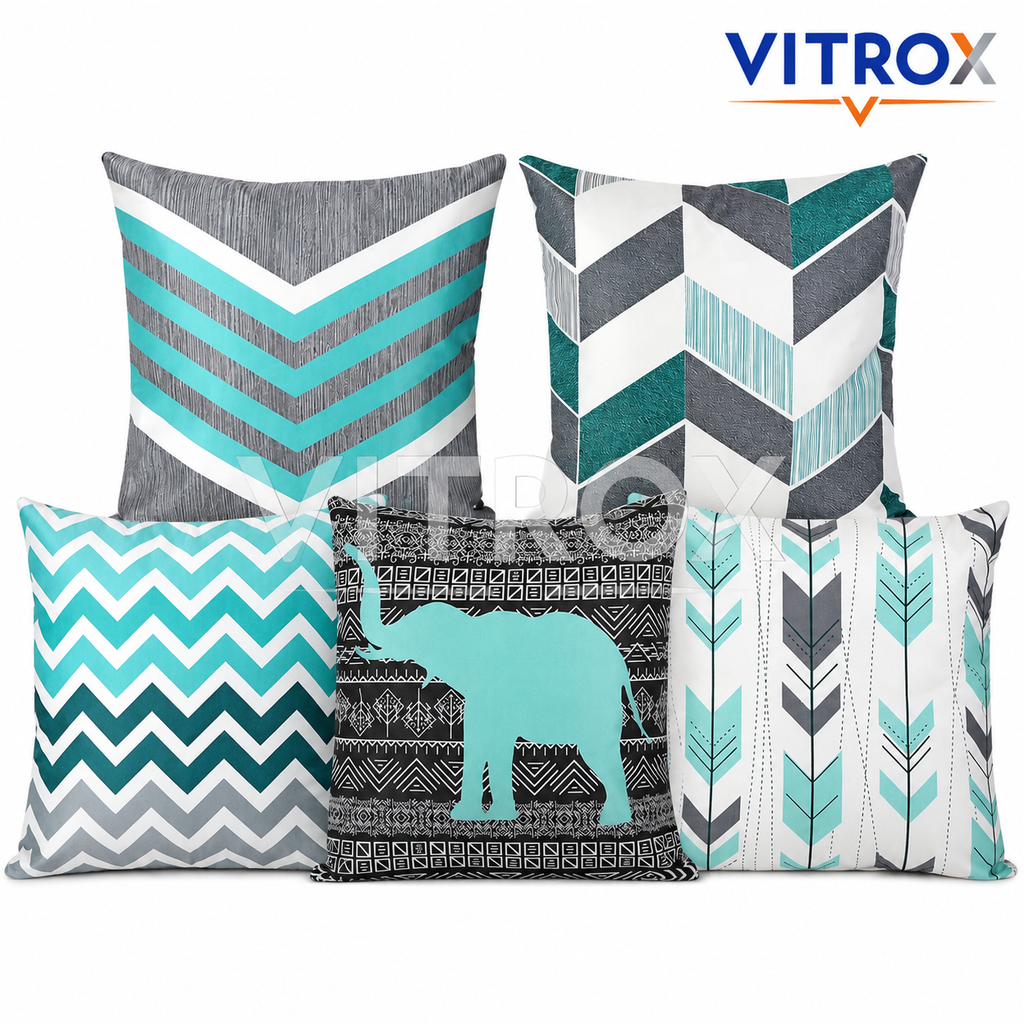 Vitrox Decorative Printed Cushion Cover Set – 5 Piece Set, 24 x 24 Inch Premium Imported Satin Cushion Covers