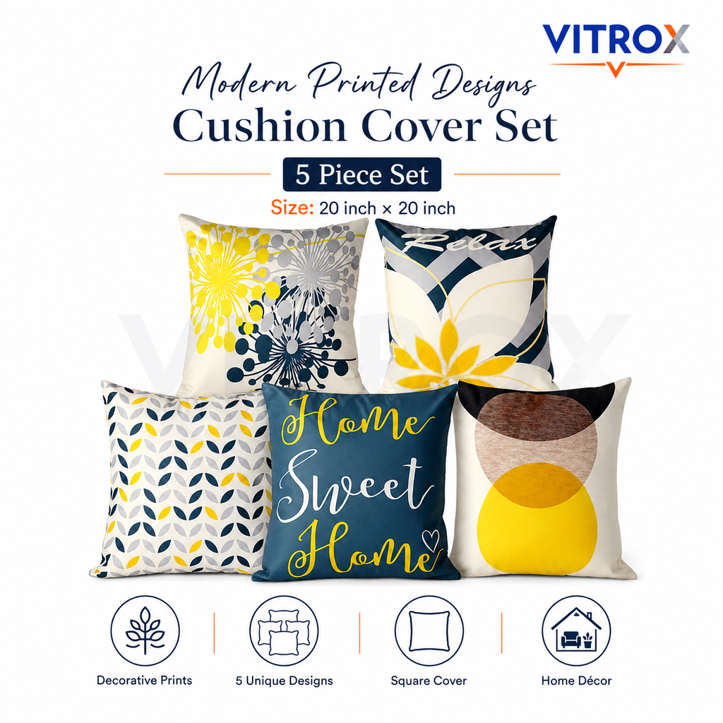 Vitrox Decorative Printed Cushion Cover Set – 5 Piece Set, 20 x 20 Inch Square Cushion Covers