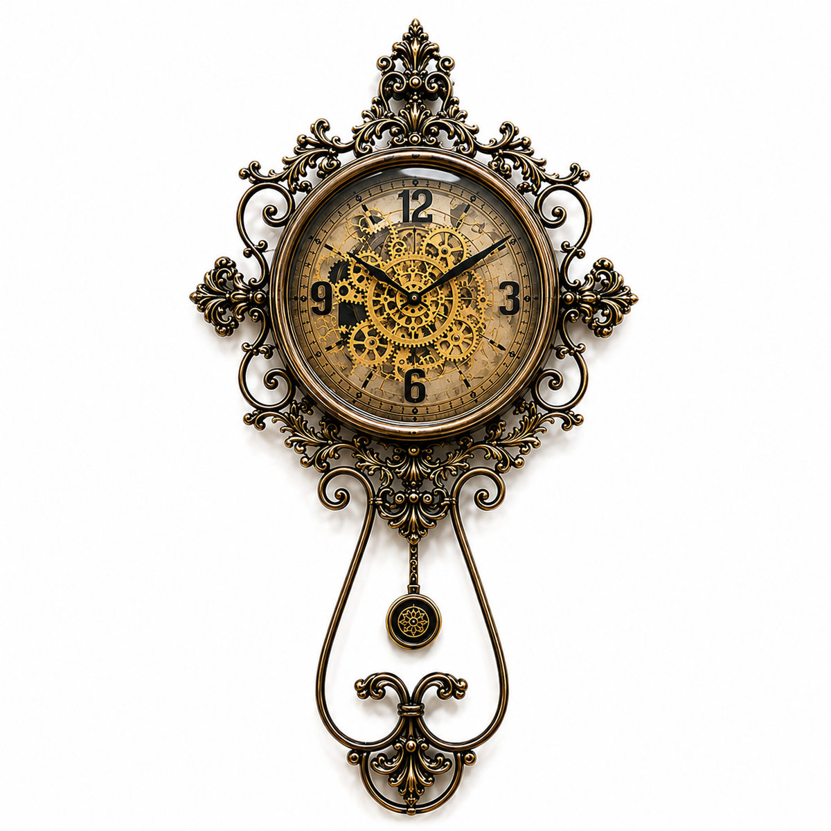 Vintage Decorative Wall Clock with Pendulum – Premium Silent Quartz Antique Wall Clock (34 × 16 Inch)