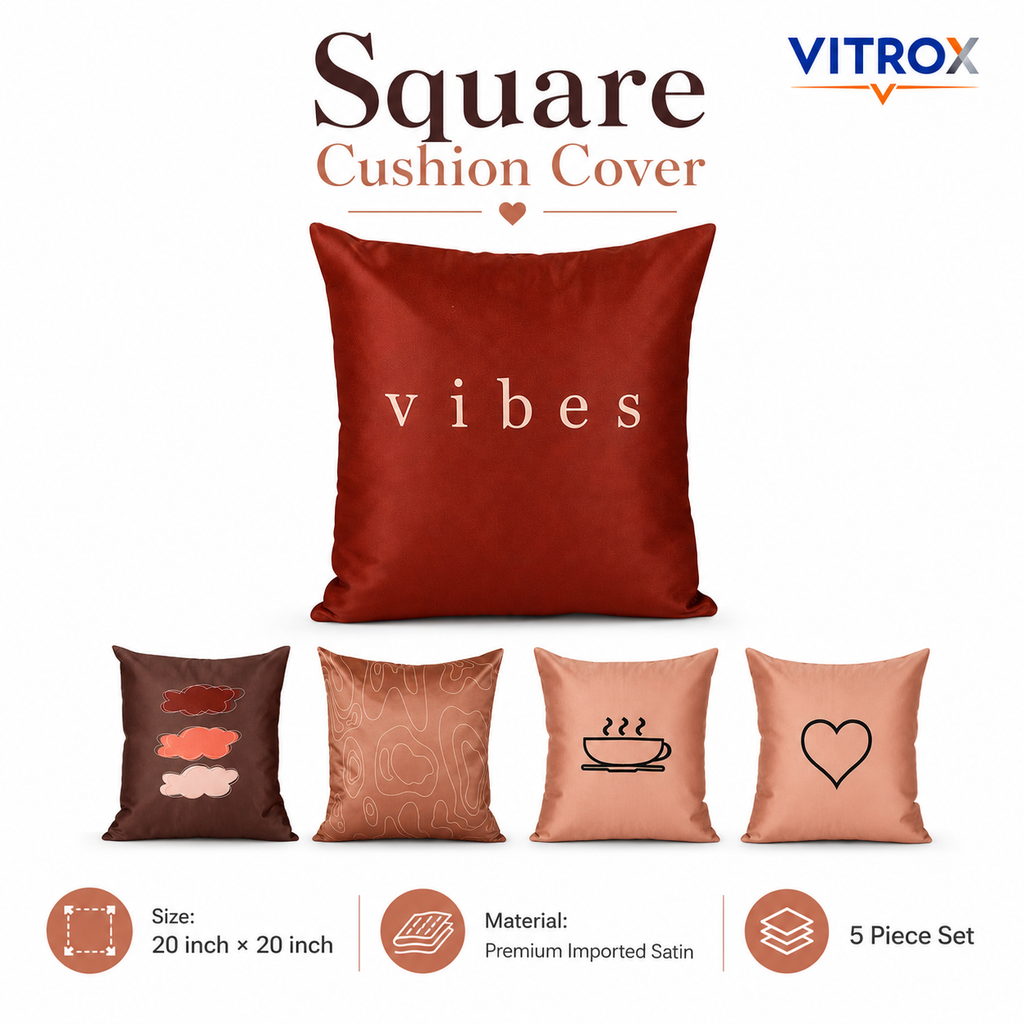 Vitrox Decorative Satin Cushion Cover Set – 5 Piece Set, 20 x 20 Inch Premium Imported Satin Cushion Covers