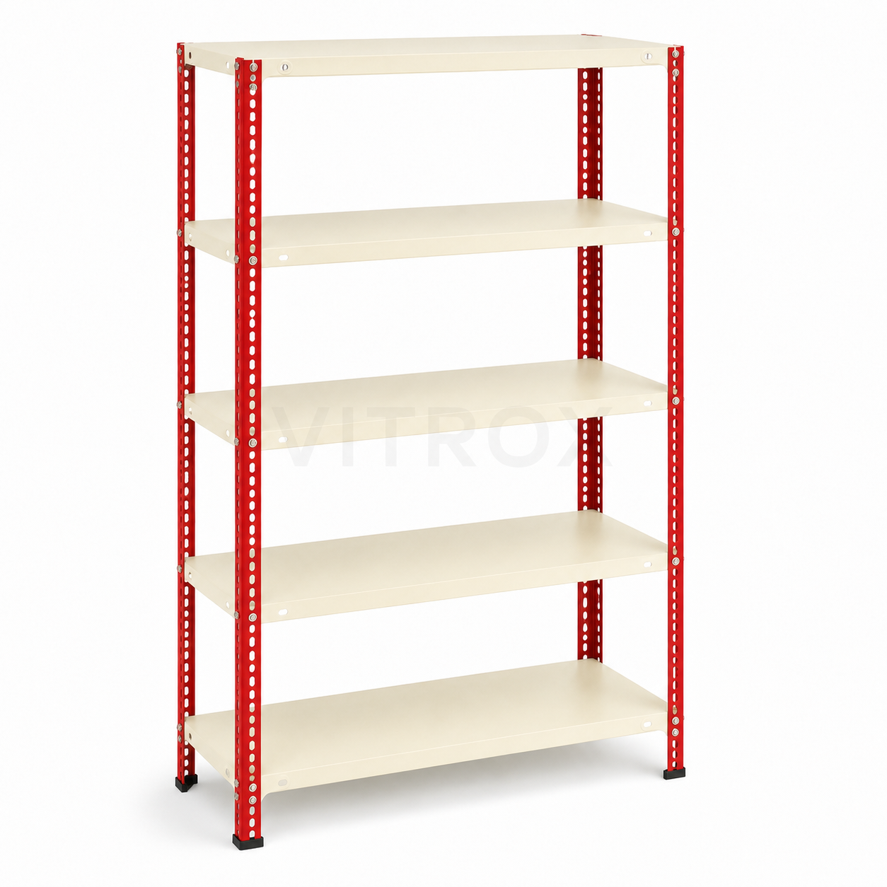 Slotted Angle Storage Rack 72 x 36 x 12 Inch 5 Tier - RED+ IVORY POWDER COATED