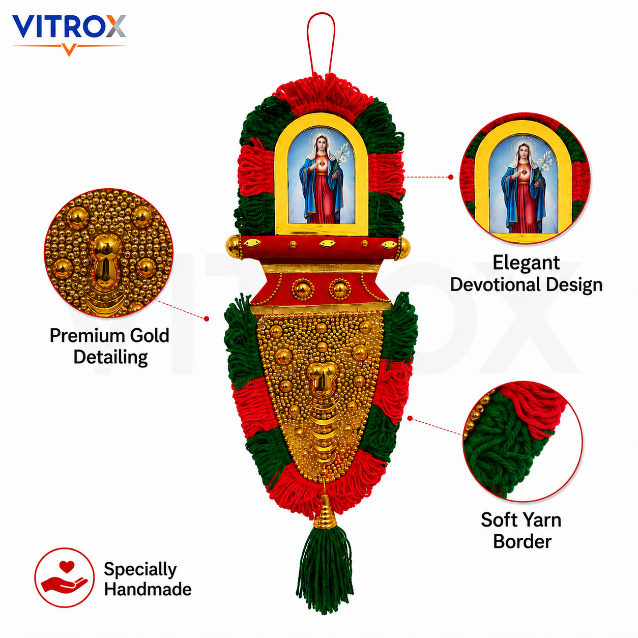 Vitrox Handmade Traditional Devotional Nettipattam Hanging Décor – Single Side Design for Home & Pooja Room