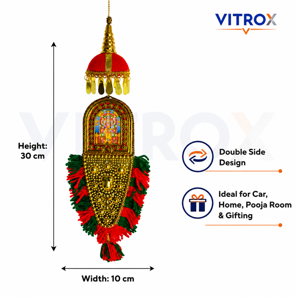 Vitrox Handmade Traditional Deity Nettipattam Hanging Décor – Double Side Design for Car, Home & Pooja Room | 30cm x 10cm