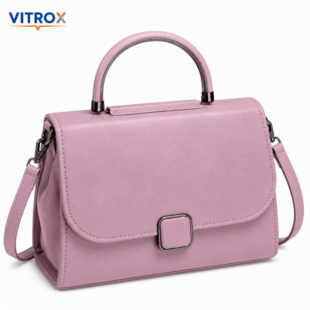 Vitrox Stylish Ladies Handbag – Dusty Pink PU Leather Top Handle Shoulder Bag