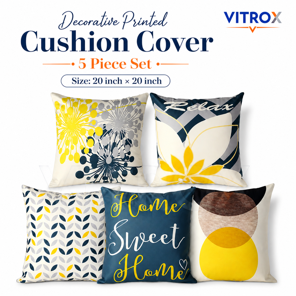 Vitrox Decorative Printed Cushion Cover Set – 5 Piece Set, 20 x 20 Inch Square Cushion Covers