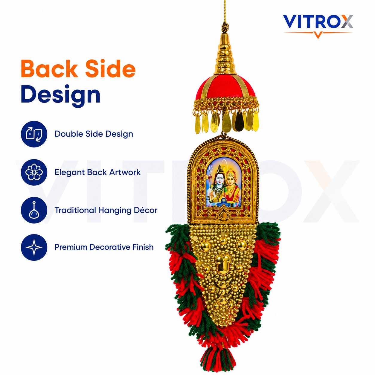 Vitrox Handmade Traditional Deity Nettipattam Hanging Décor – Double Side Design for Car, Home & Pooja Room | 30cm x 10cm