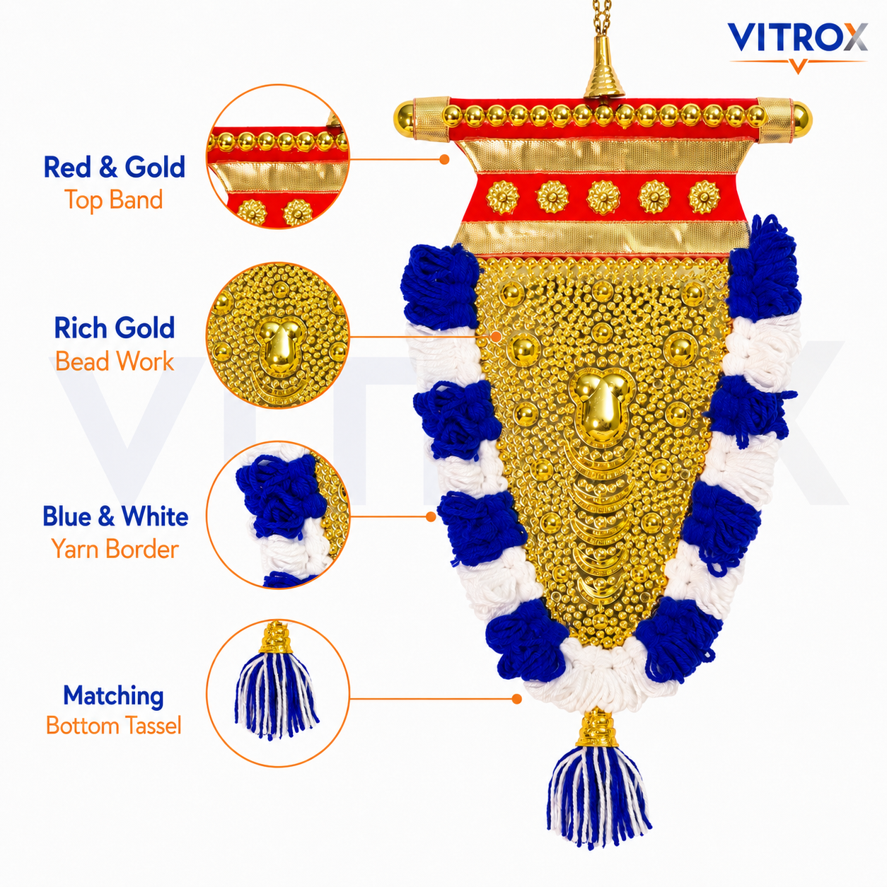 Vitrox Handmade Traditional Nettipattam Wall Hanging Décor – Single Side Blue & White Design for Home & Pooja Room