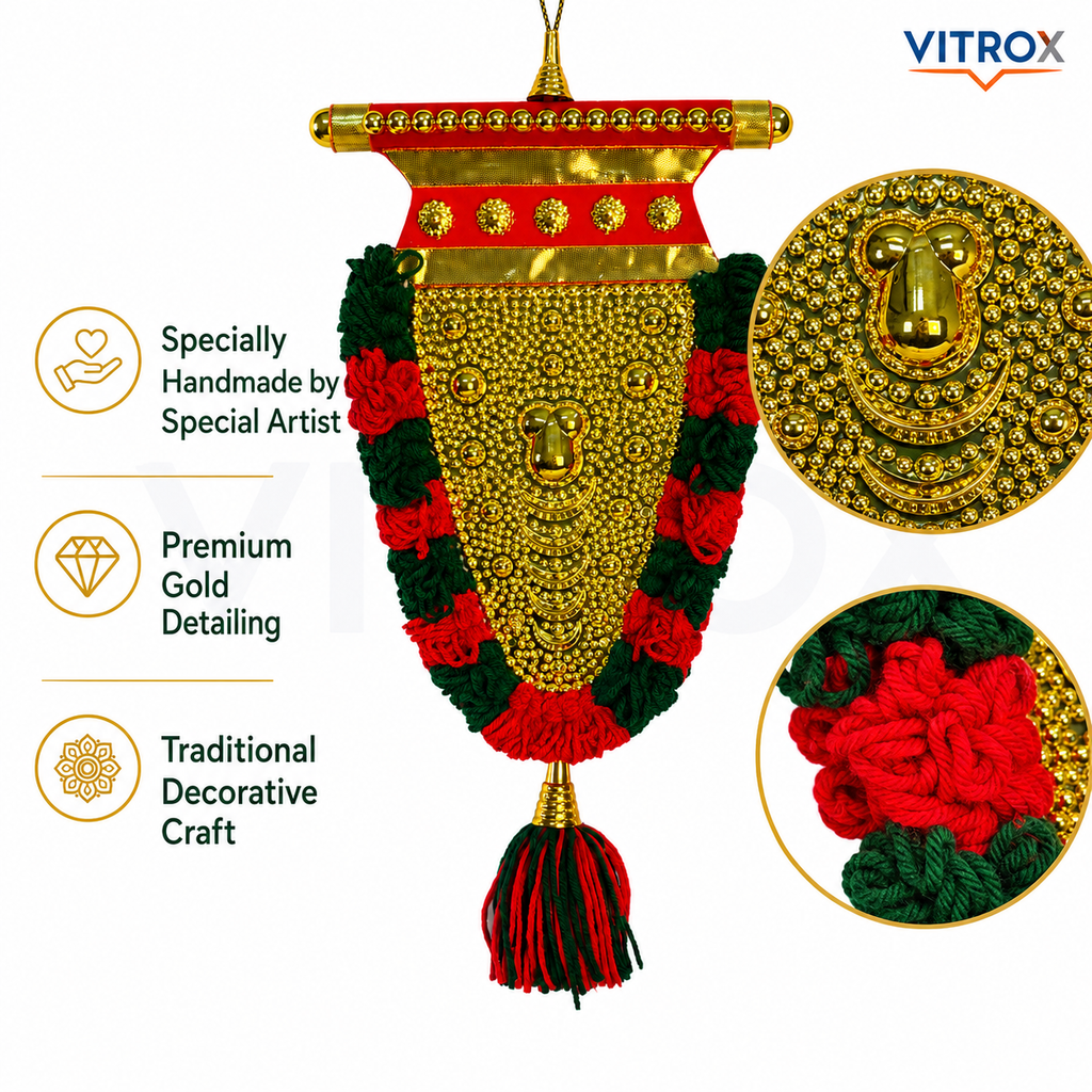 Vitrox Handmade Traditional Nettipattam Hanging Décor – Double Side Same Design for Wall, Home & Pooja Room