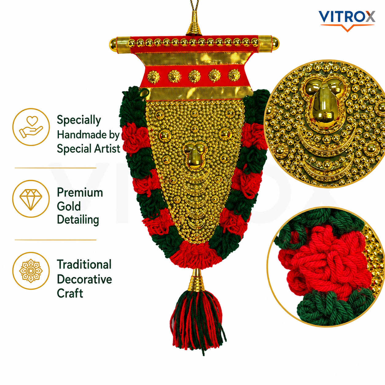 Vitrox Handmade Traditional Nettipattam Hanging Décor – Double Side Same Design for Wall, Home & Pooja Room