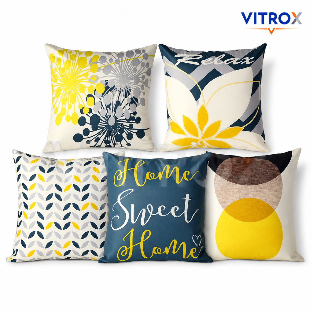 Vitrox Decorative Printed Cushion Cover Set – 5 Piece Set, 20 x 20 Inch Square Cushion Covers