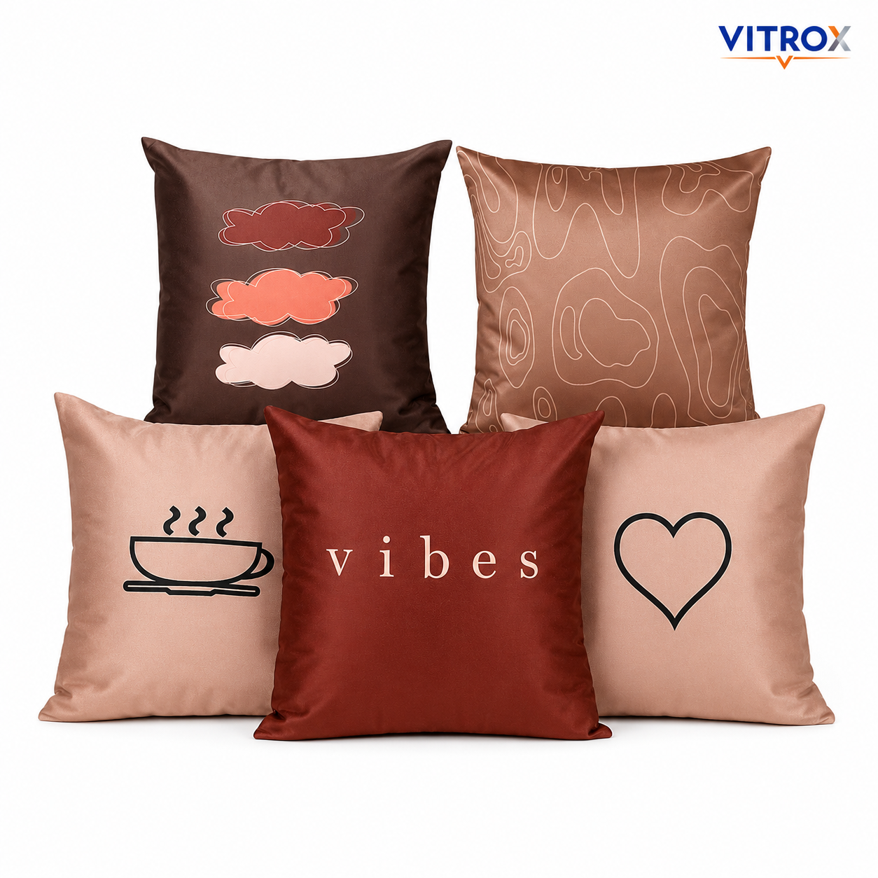 Vitrox Decorative Satin Cushion Cover Set – 5 Piece Set, 12 x 12 Inch Square Cushion Covers