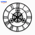 30 Inch Industrial Metal Wall Clock – Silent Quartz Decorative Gear Design Wall Clock (Black)