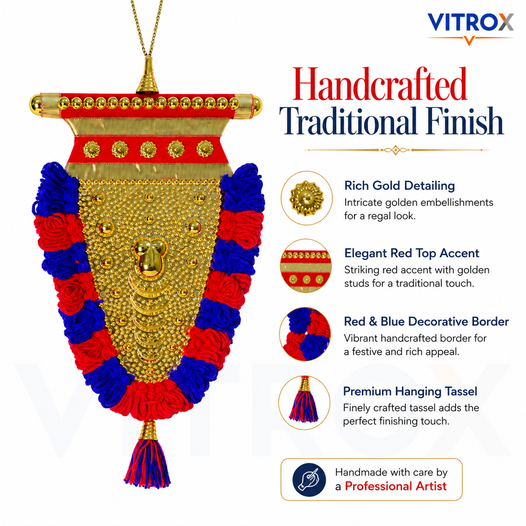 Vitrox Handmade Traditional Nettipattam Wall Hanging Décor – Single Side Design for Home & Pooja Room