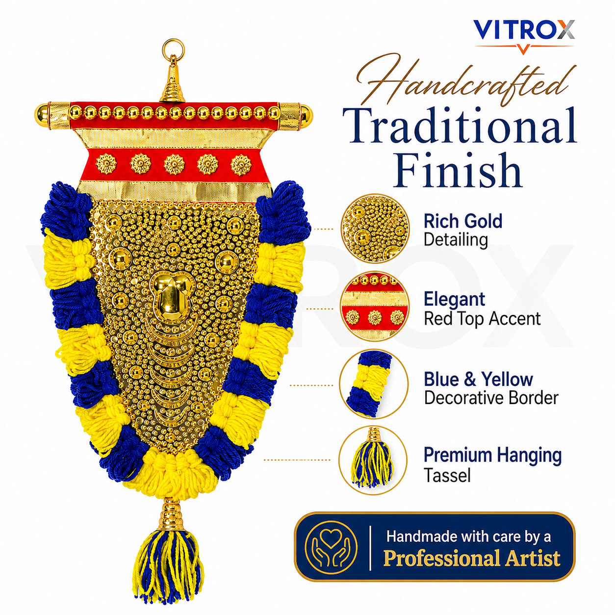 Vitrox Handmade Traditional Nettipattam Wall Hanging Décor – Single Side Design for Home & Pooja Room