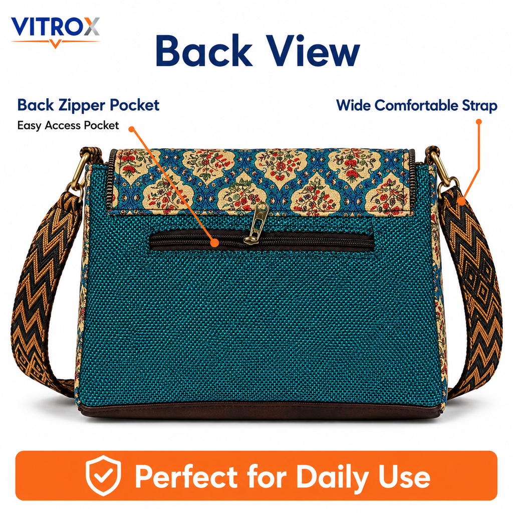 Vitrox Printed Ladies Shoulder Bag | Aqua Blue Multicolour Sling Bag for Women