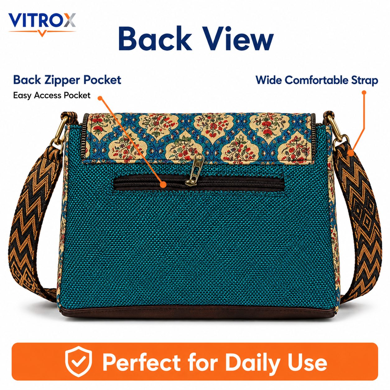 Vitrox Printed Ladies Shoulder Bag | Aqua Blue Multicolour Sling Bag for Women
