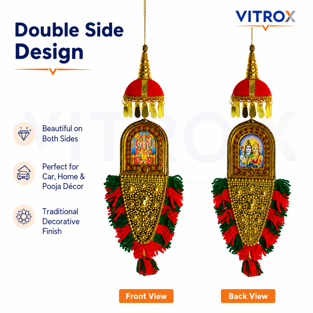 Vitrox Handmade Traditional Deity Nettipattam Hanging Décor – Double Side Design for Car, Home & Pooja Room | 30cm x 10cm