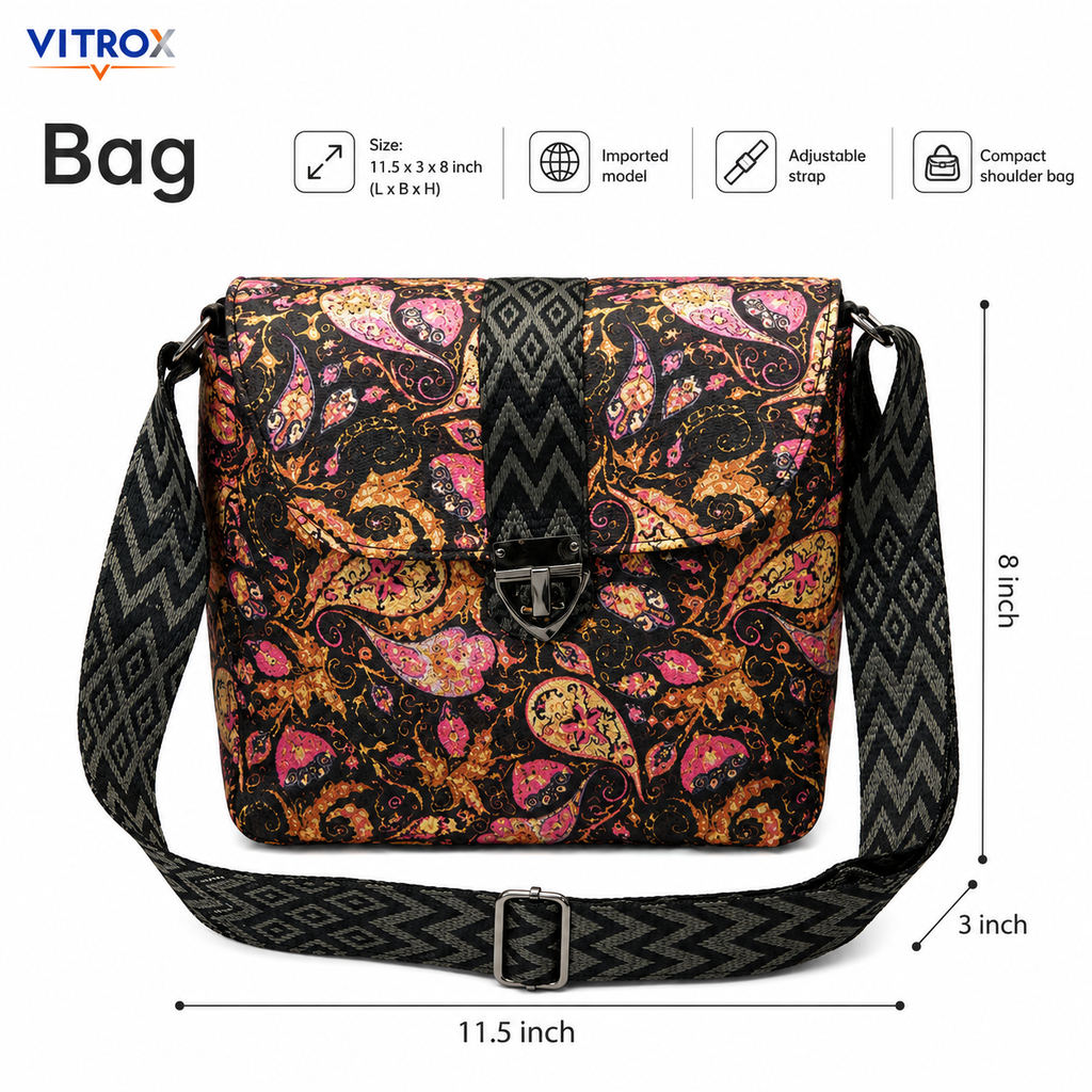 VITROX Imported Paisley Print Shoulder Bag with Adjustable Strap