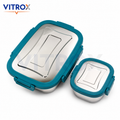 Vitrox Fully Leak Proof Stainless Steel Lunch Box Set with Dish Box – TEAL BLUE | 650 ml + 150 ml