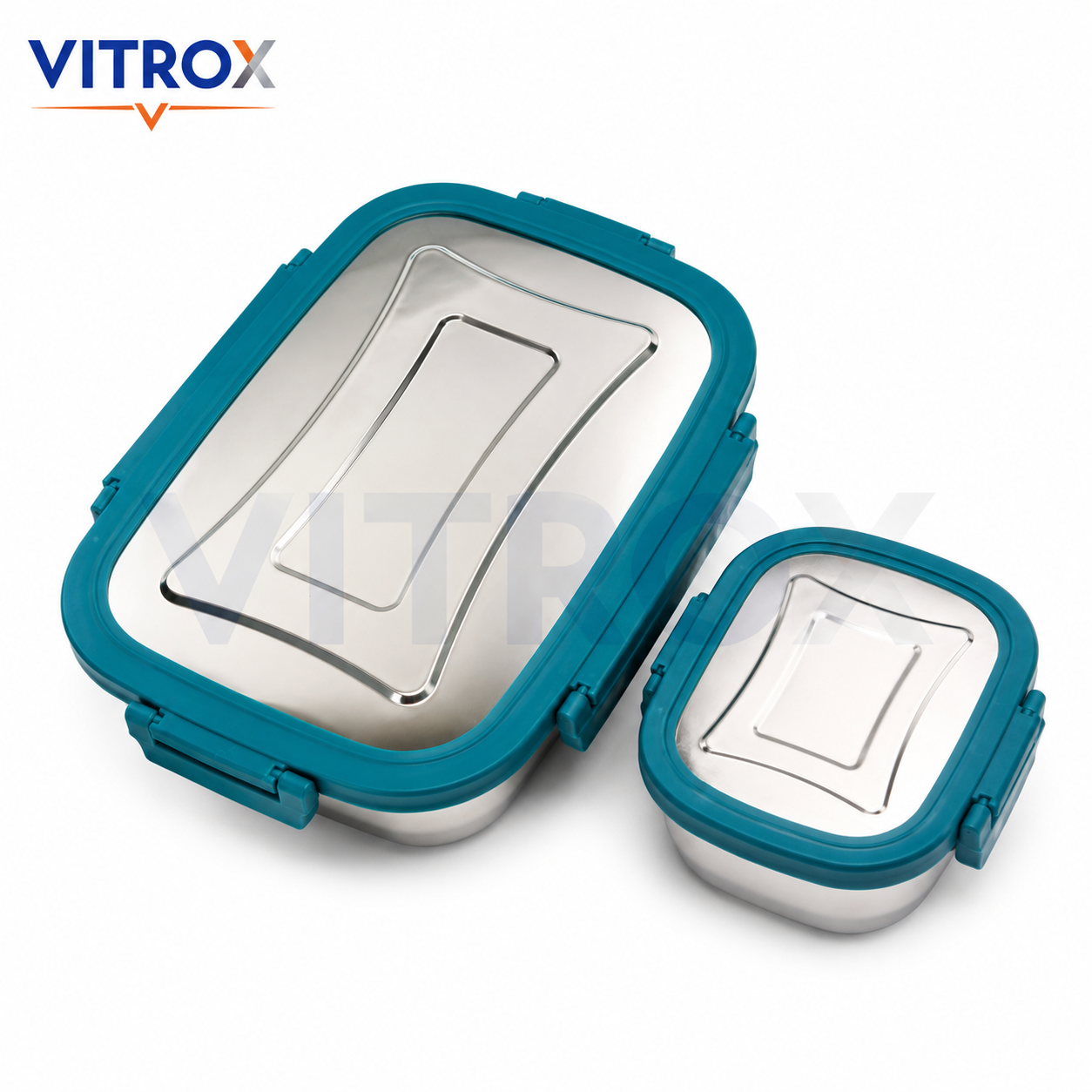 Vitrox Fully Leak Proof Stainless Steel Lunch Box Set with Dish Box – TEAL BLUE | 650 ml + 150 ml