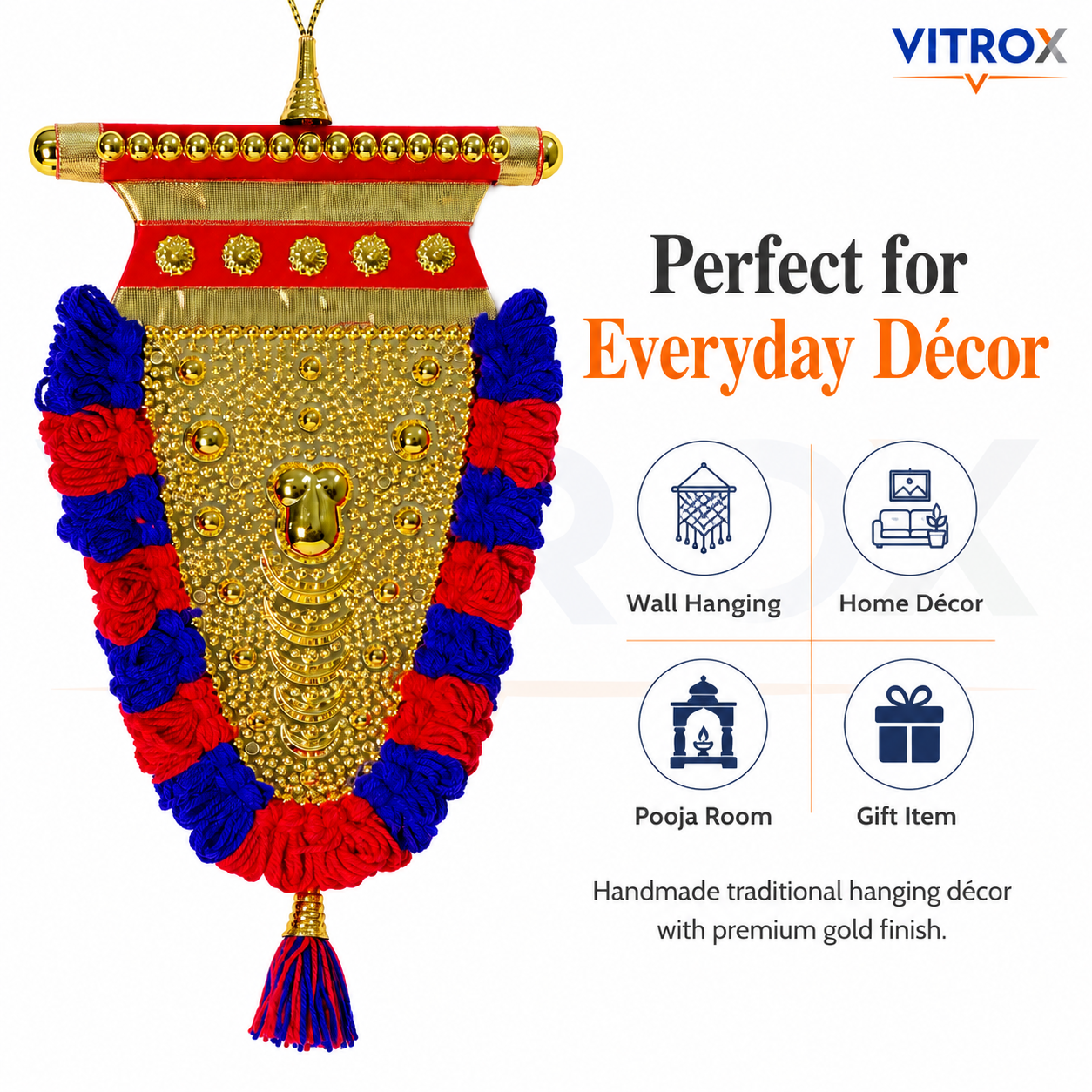 Vitrox Handmade Traditional Nettipattam Wall Hanging Décor – Single Side Design for Home & Pooja Room