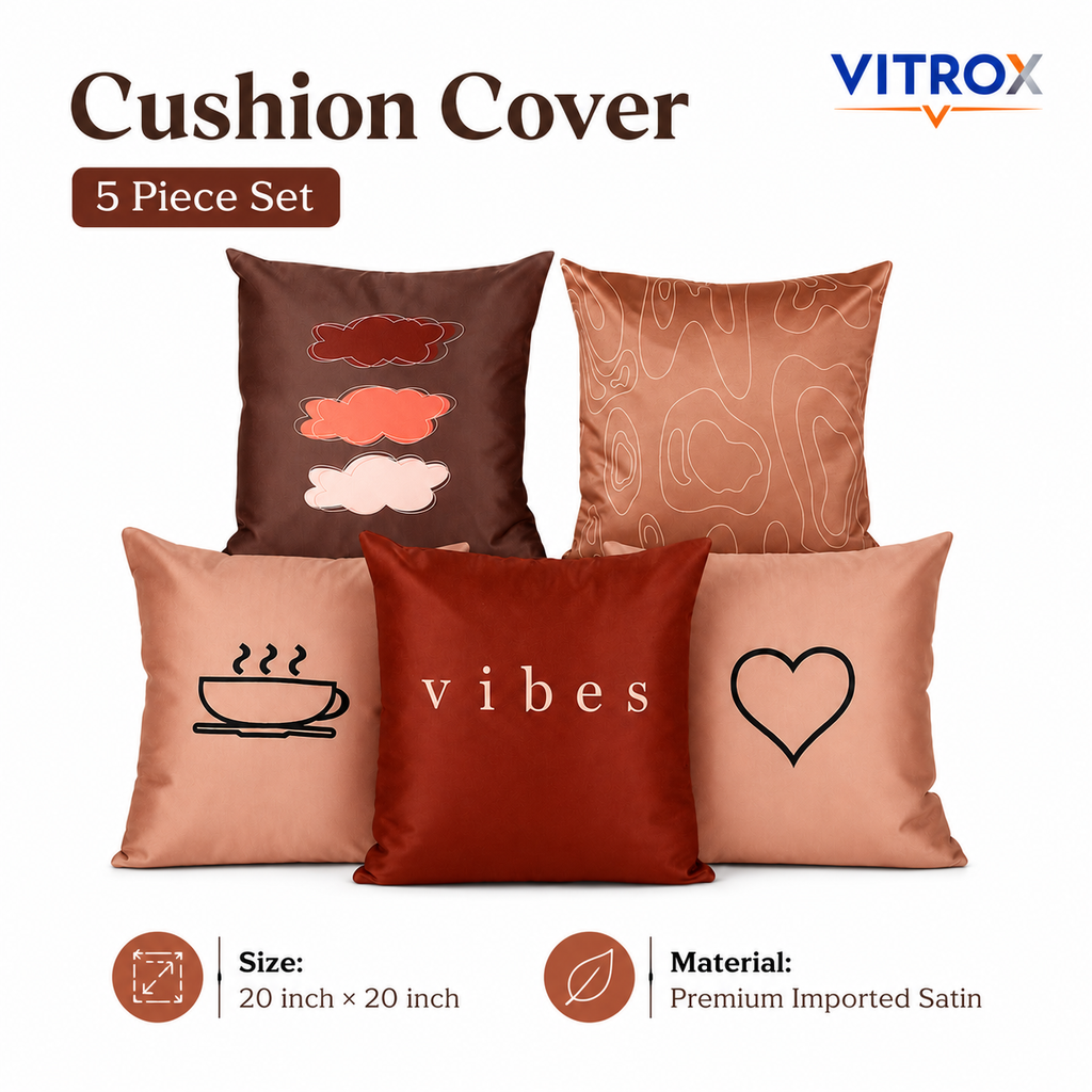Vitrox Decorative Satin Cushion Cover Set – 5 Piece Set, 20 x 20 Inch Premium Imported Satin Cushion Covers