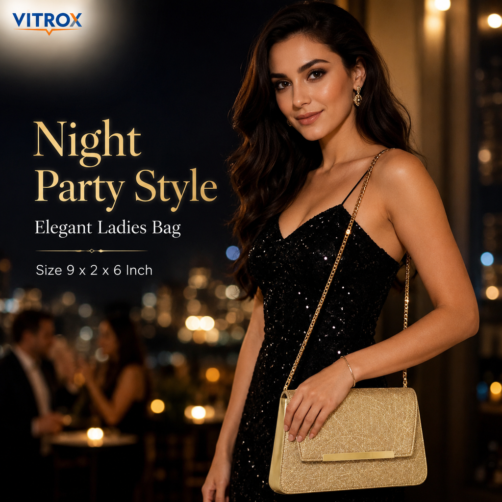 Vitrox Pure Golden Ladies Party Bag – Elegant Chain Strap Evening Handbag