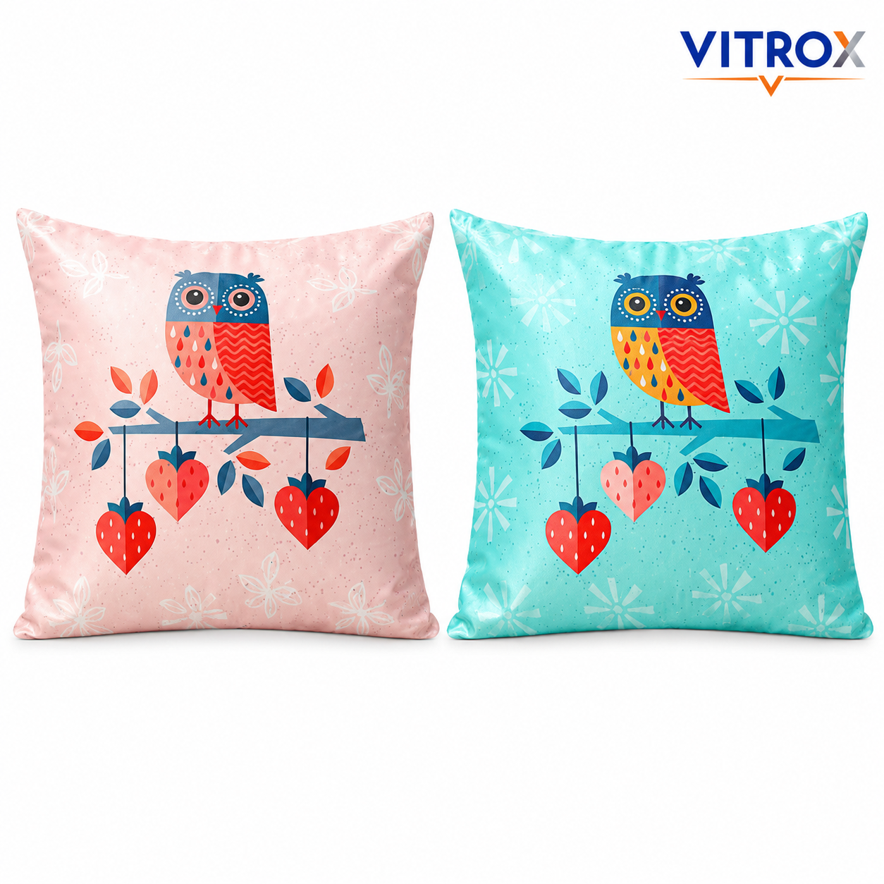 Vitrox Owl Printed Satin Cushion Cover Set – 2 Piece Set, 24 x 24 Inch Premium Imported Satin Cushion Covers