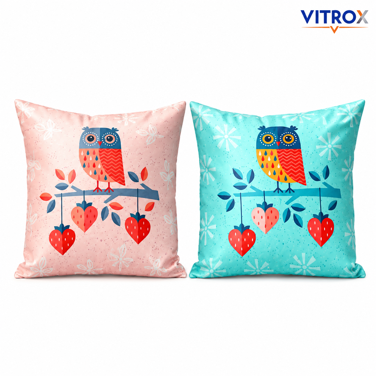 Vitrox Owl Printed Satin Cushion Cover Set – 2 Piece Set, 16 x 16 Inch Premium Imported Satin Cushion Covers