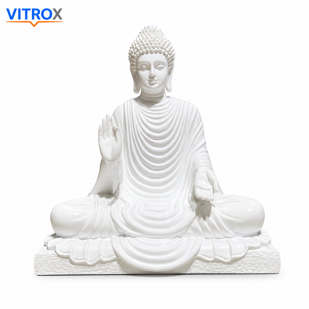 Premium White Meditating Buddha Statue – Hand-Finished Resin Spiritual Home Décor Idol (37 × 18 × 34 cm)