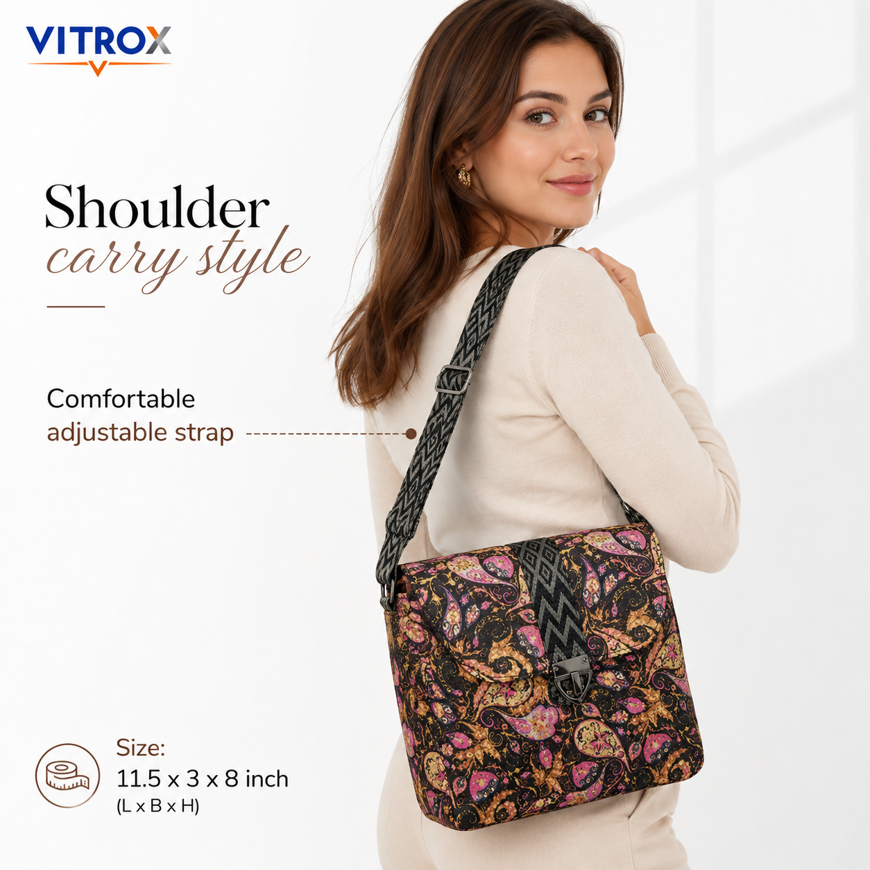 VITROX Imported Paisley Print Shoulder Bag with Adjustable Strap