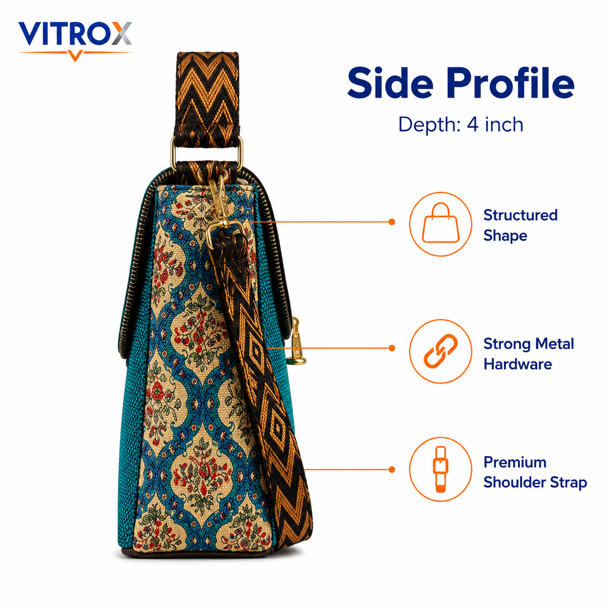 Vitrox Printed Ladies Shoulder Bag | Aqua Blue Multicolour Sling Bag for Women
