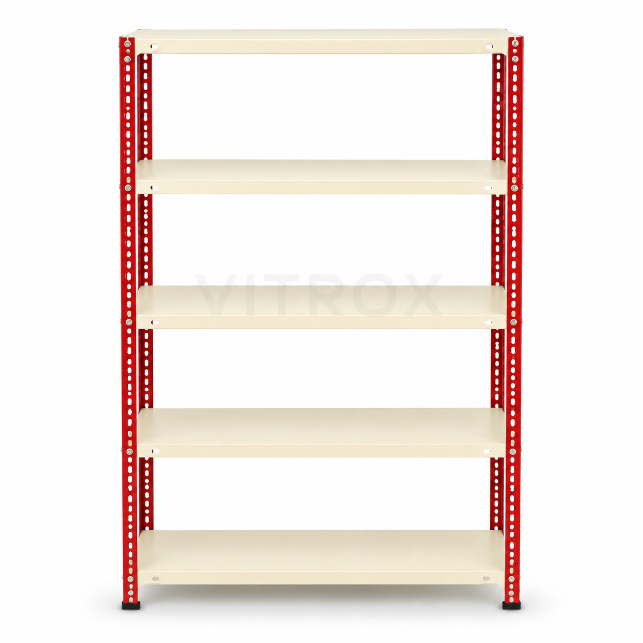 Slotted Angle Storage Rack 72 x 36 x 12 Inch 5 Tier - RED+ IVORY POWDER COATED