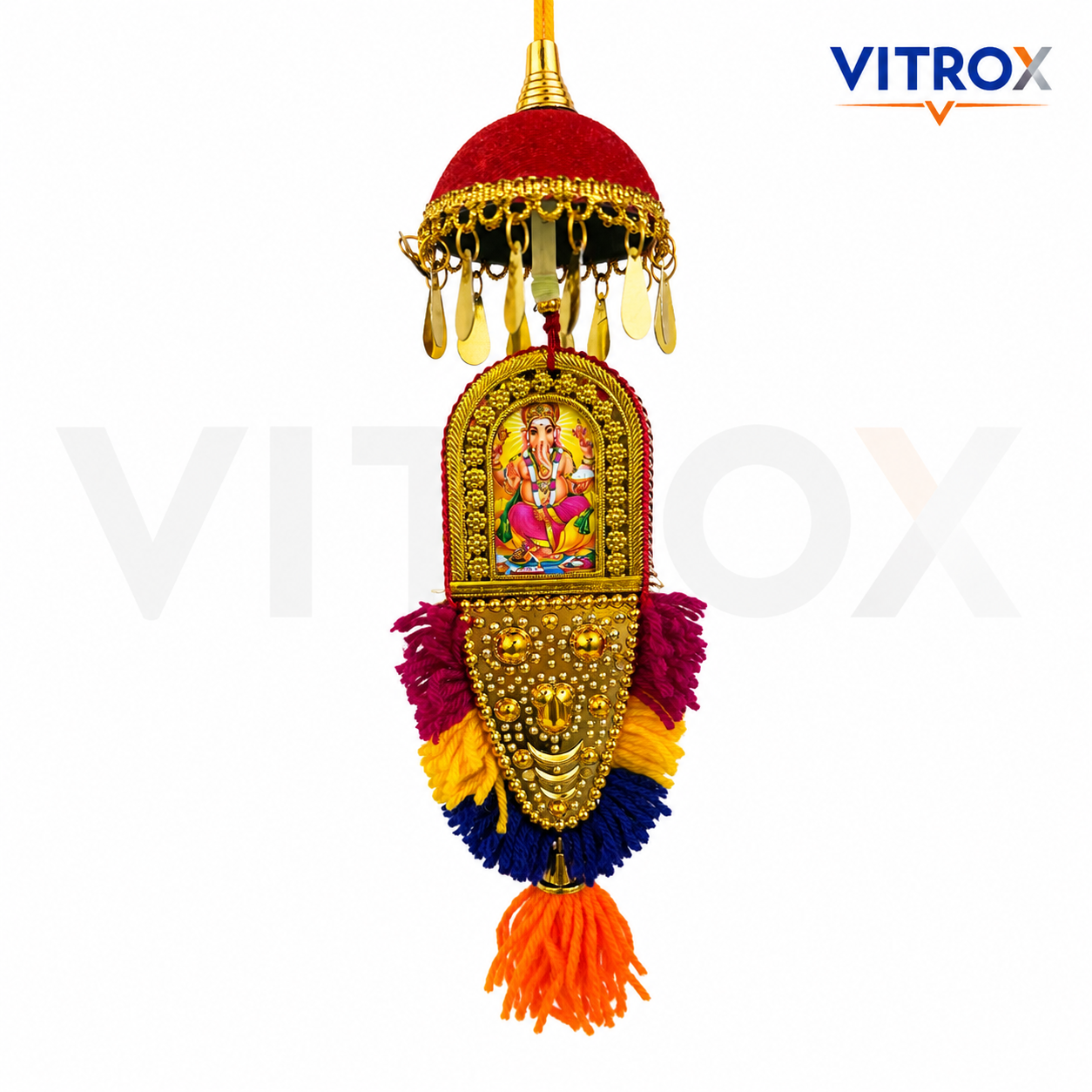 Vitrox Handmade Traditional Ganesha Hanging Décor – Double Side Design for Car, Home & Pooja Room | 25cm x 8cm