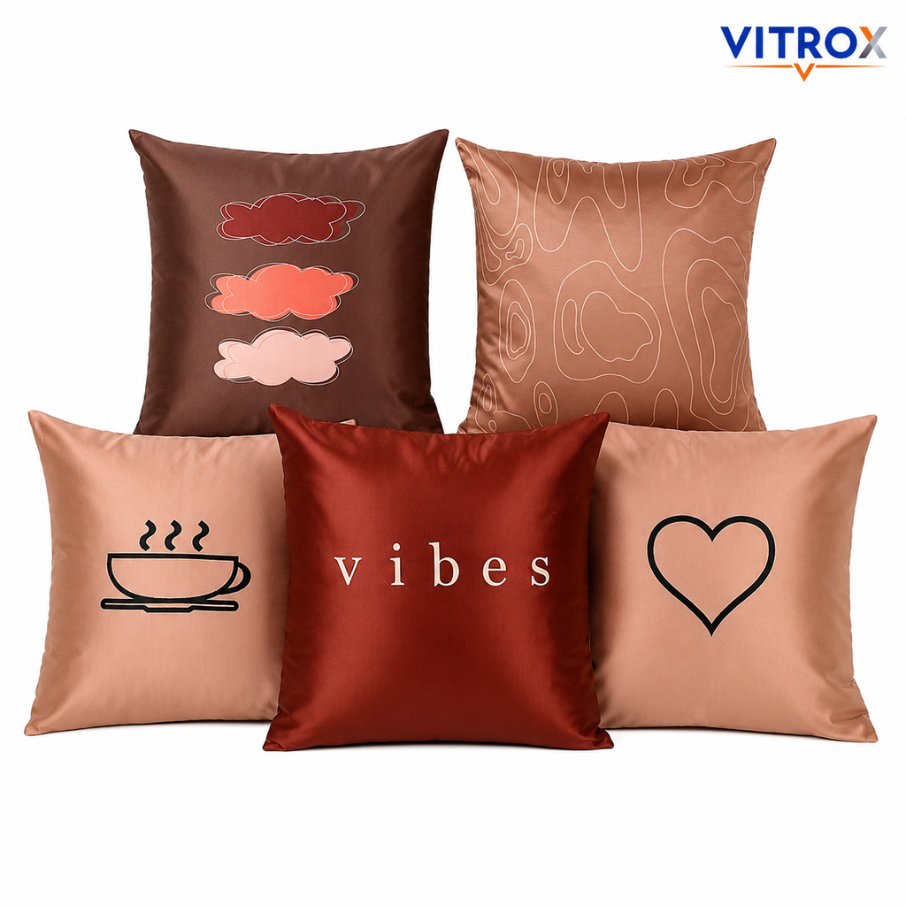 Vitrox Decorative Satin Cushion Cover Set – 5 Piece Set, 24 x 24 Inch Premium Imported Satin Cushion Covers