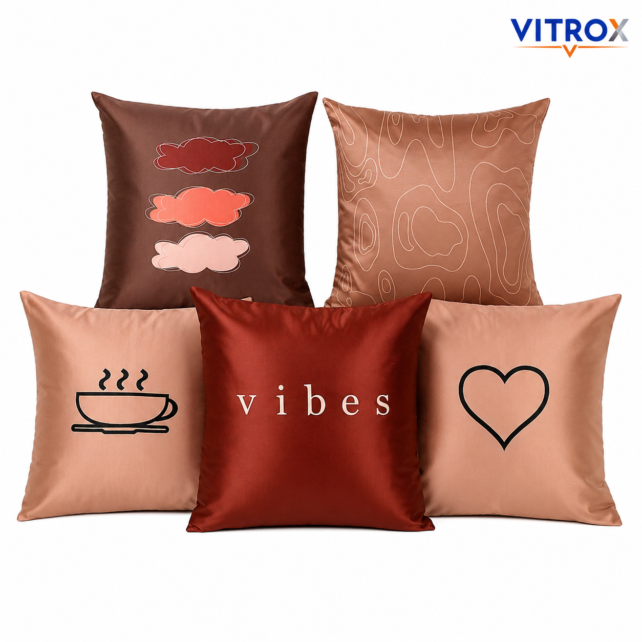 Vitrox Decorative Satin Cushion Cover Set – 5 Piece Set, 24 x 24 Inch Premium Imported Satin Cushion Covers