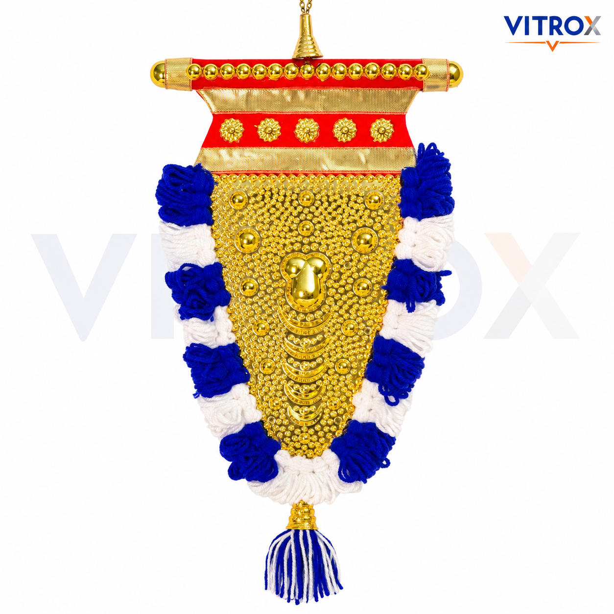 Vitrox Handmade Traditional Nettipattam Wall Hanging Décor – Single Side Blue & White Design for Home & Pooja Room