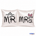 Vitrox MR & MRS Couple Satin Cushion Cover Set – 2 Piece Set, 24 x 24 Inch Premium Imported Satin Cushion Covers