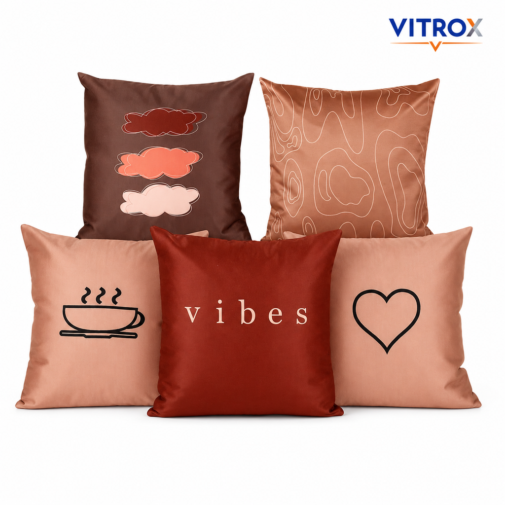 Vitrox Decorative Satin Cushion Cover Set – 5 Piece Set, 20 x 20 Inch Premium Imported Satin Cushion Covers