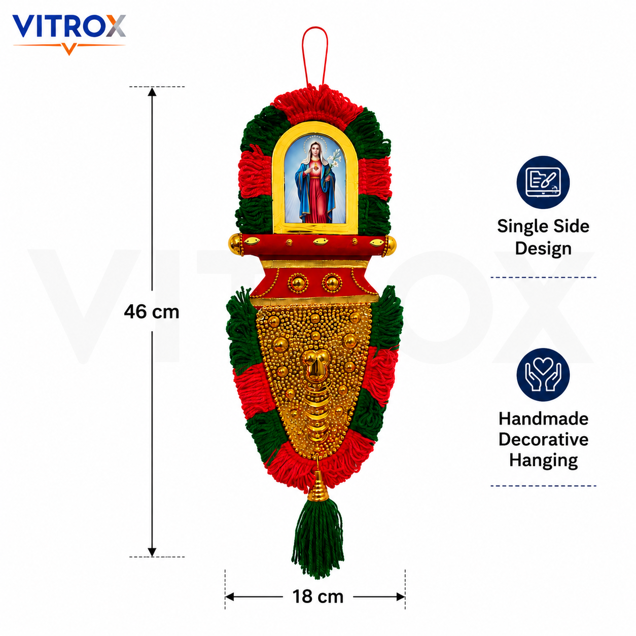 Vitrox Handmade Traditional Devotional Nettipattam Hanging Décor – Single Side Design for Home & Pooja Room