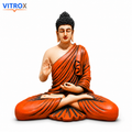 Premium Hand-Painted Meditating Buddha Statue – Resin Spiritual Home Décor Idol (37 × 18 × 34 cm, Orange & Black)