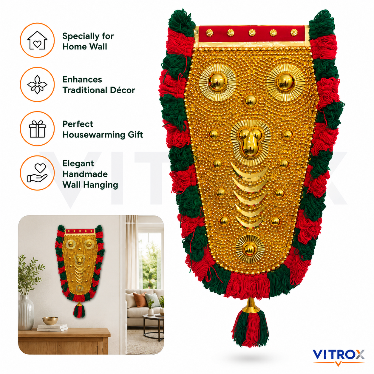 Vitrox Handmade Traditional Nettipattam Wall Hanging Décor – Single Side Design for Home Wall & Housewarming Gift