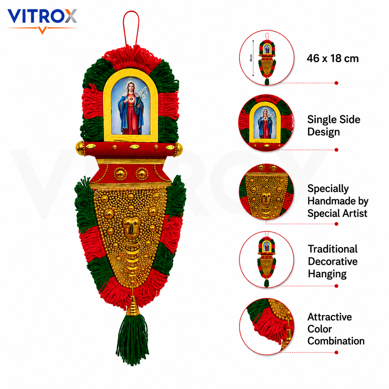 Vitrox Handmade Traditional Devotional Nettipattam Hanging Décor – Single Side Design for Home & Pooja Room