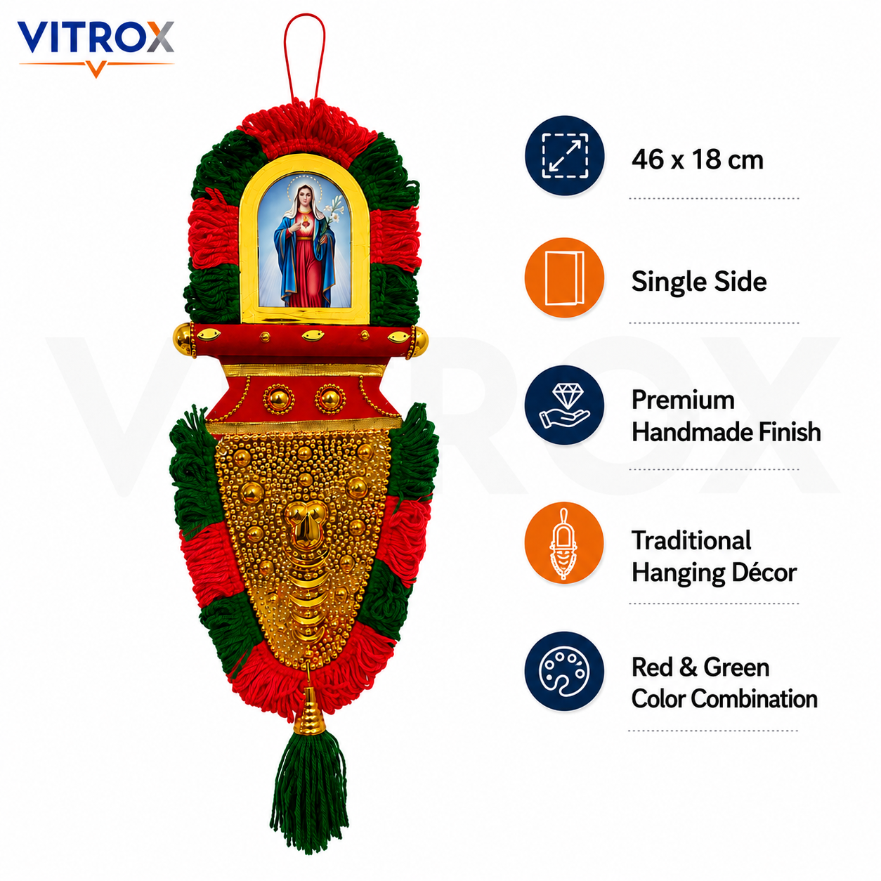 Vitrox Handmade Traditional Devotional Nettipattam Hanging Décor – Single Side Design for Home & Pooja Room