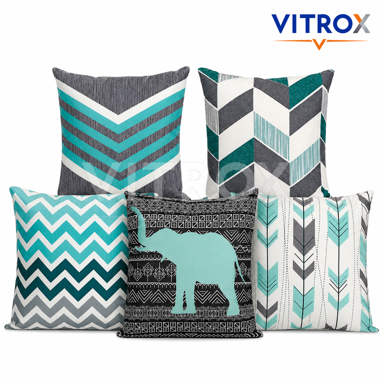 Vitrox Decorative Printed Cushion Cover Set – 5 Piece Set, 20 x 20 Inch Premium Imported Satin Cushion Covers